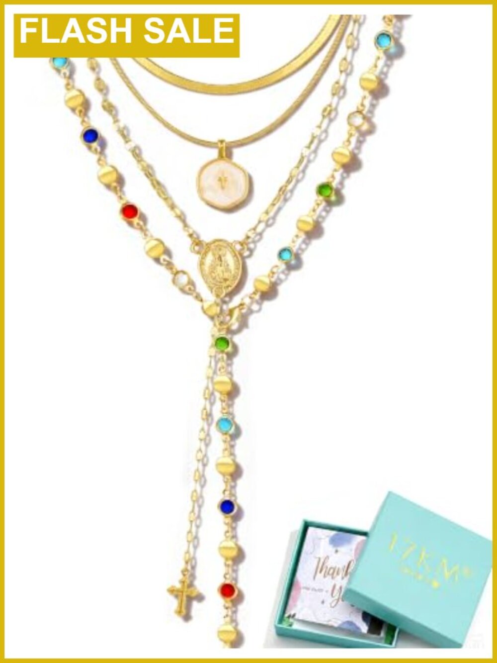4PCS 18K Gold Plated Layered Cross Necklaces Y Necklace